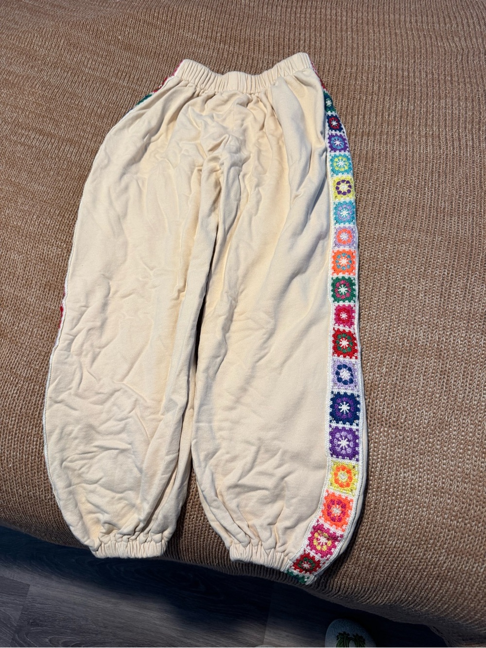 POL Sweatpants with Colorful Crochet Side Trim